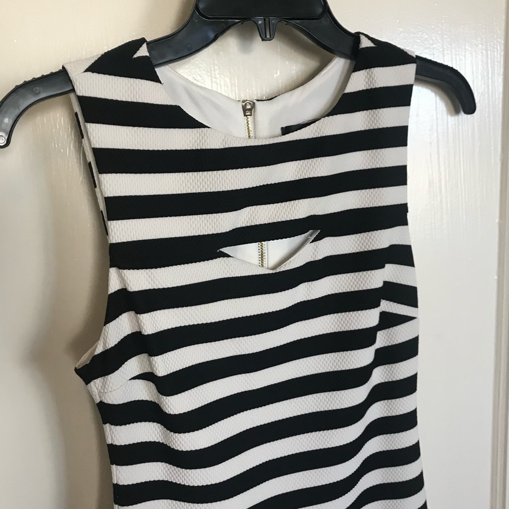 Aqua Body-con Black & White Striped Dress